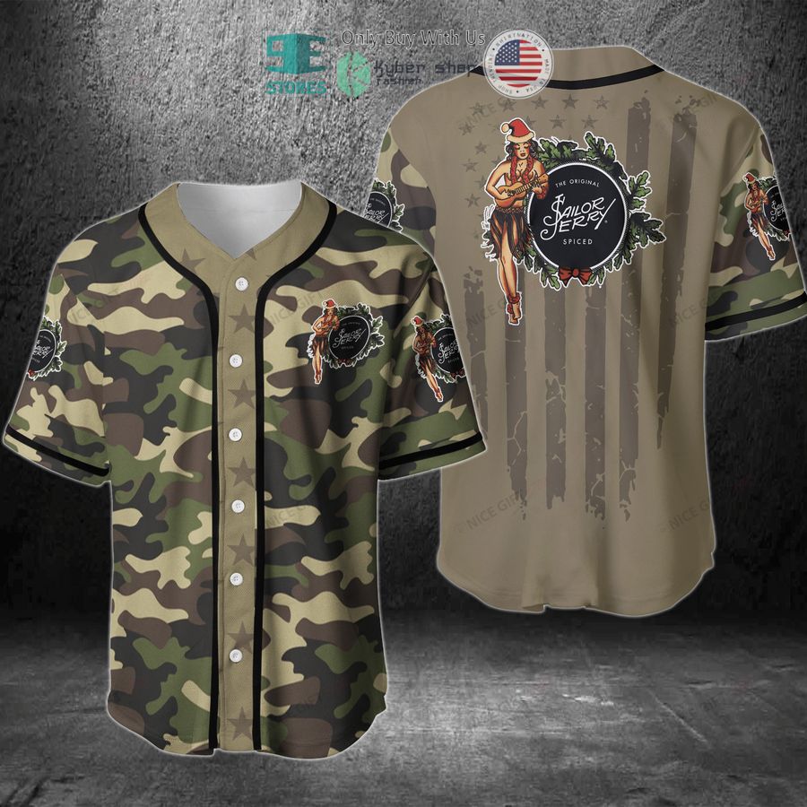 BEST Sailor Jerry United States Flag green camo Baseball Jersey