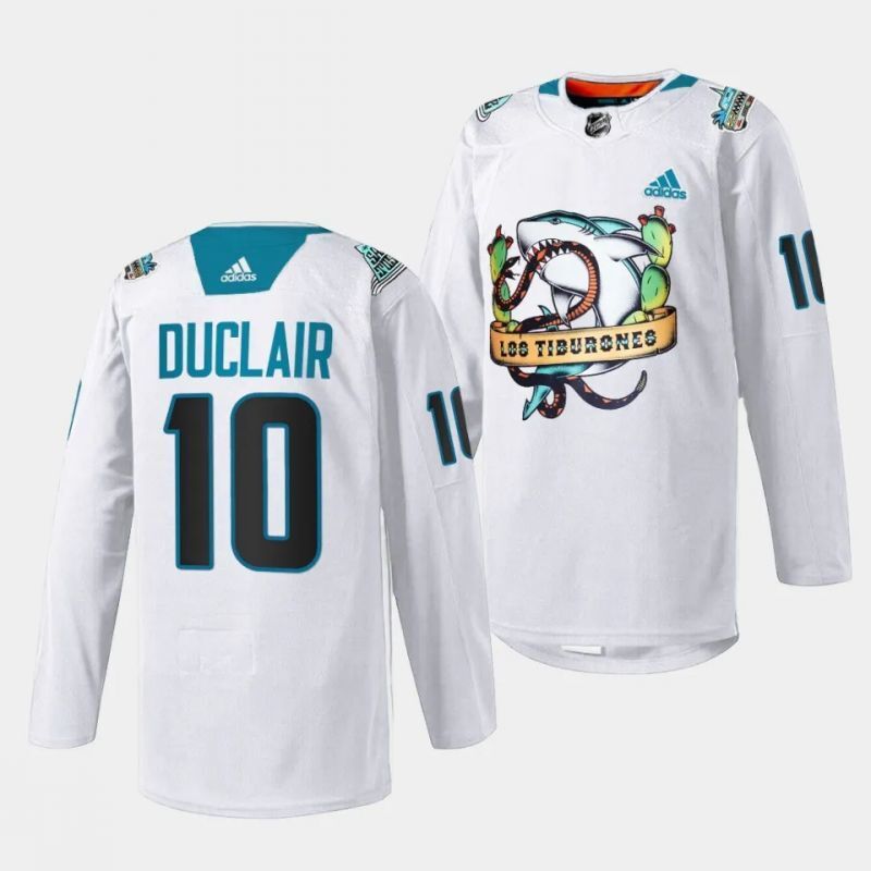 san jose sharks #10 anthony duclair 2023 los tiburones white special jersey