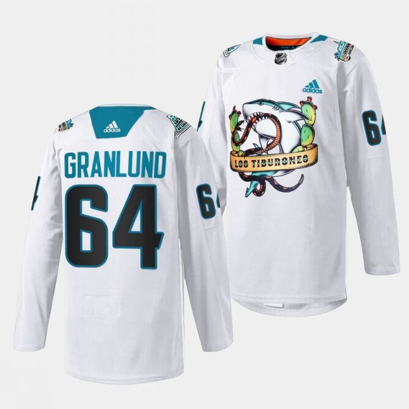 san jose sharks #64 mikael granlund 2023 los tiburones white special jersey