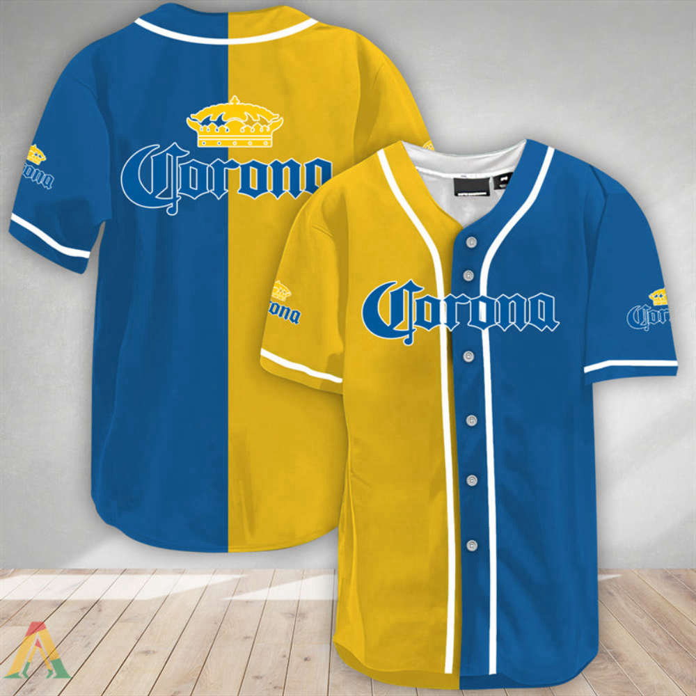 Stay Stylish with a Blue Split Corona Extra Baseball Jersey