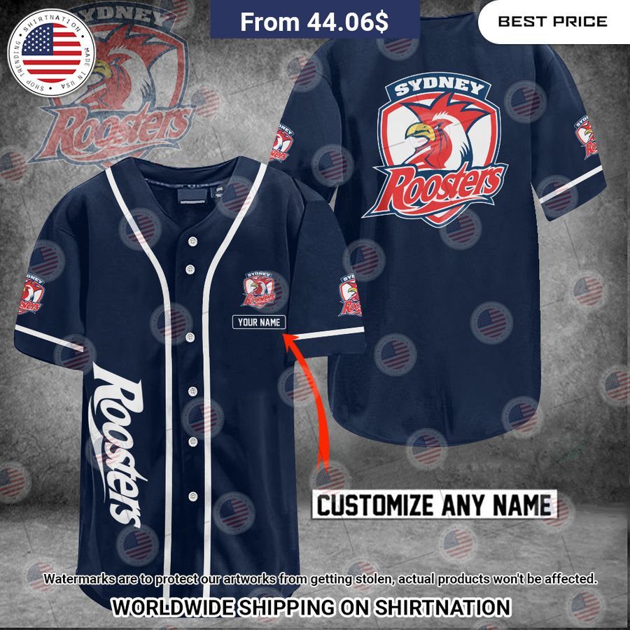 Sydney Roosters Custom Name Baseball Jersey