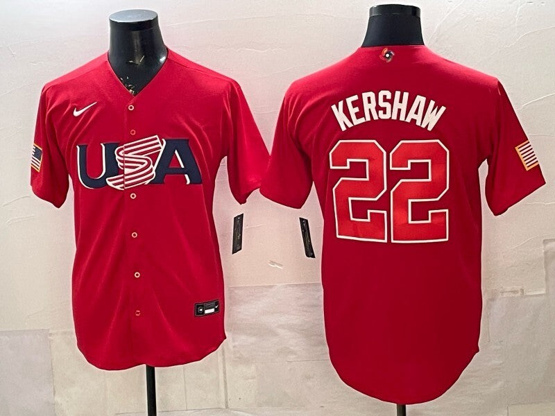 usa baseball #22 clayton kershaw red 2026 world baseball classic usa 250' patch 26 World Cup
