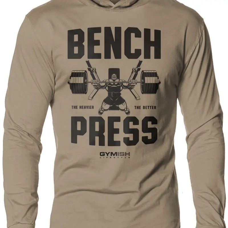 025. Bench Press Lightweight Workout Long Sleeve Hooded Gym T-shirt for Men Cotton Menswear Hoodie, Sweatshirt