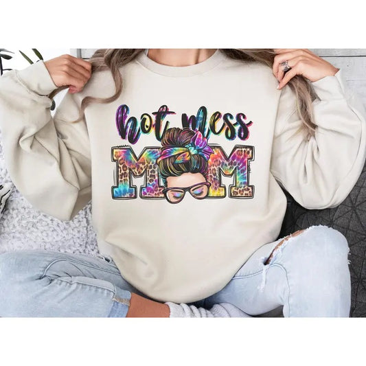 #026 Hot Mess Mom -    - Print Unisex Crew neck Tee T-shirt Hoodie, Sweatshirt | WearSparks.com