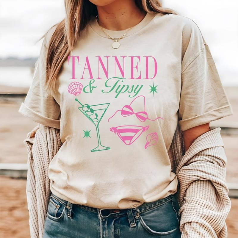 #034 - Tanned and Tipsy Summer Beach -  - Print Unisex Crew neck Tee T-shirt Hoodie, Sweatshirt | WearSparks.com