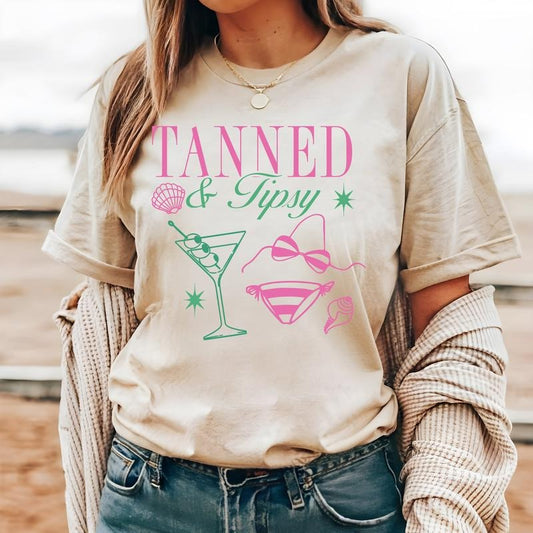 #034 - Tanned and Tipsy Summer Beach -  - Print Unisex Crew neck Tee T-shirt Hoodie, Sweatshirt | WearSparks.com