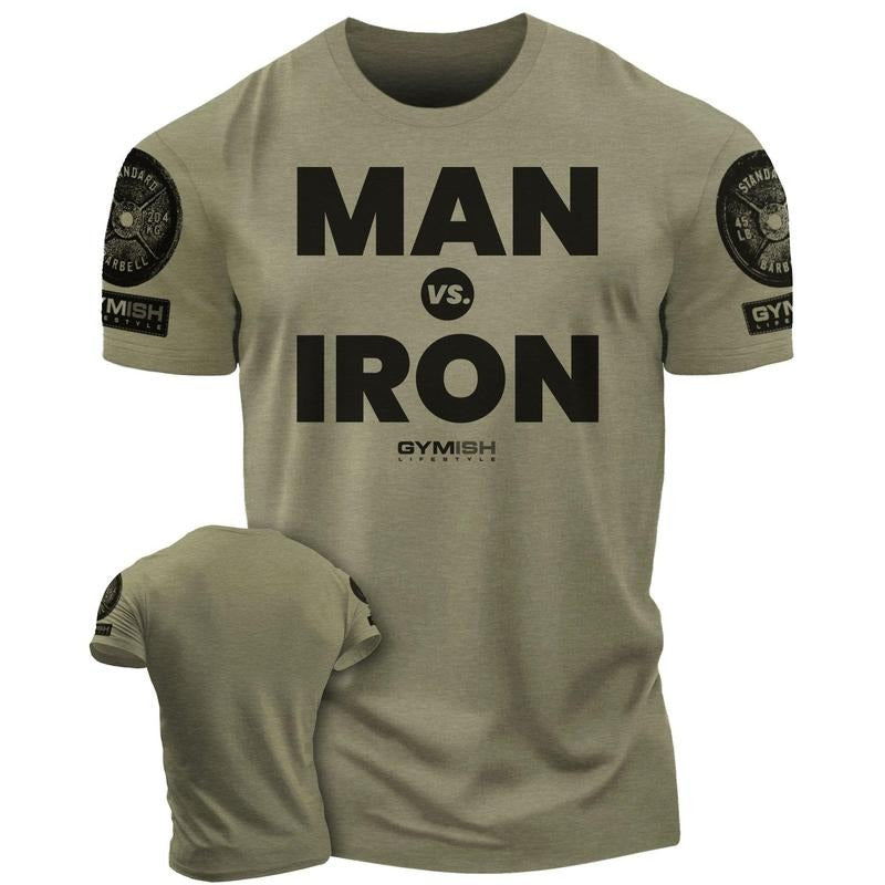 042. Man Vs. Iron Funny Motivational Workout Gym T-Shirt for Men Hoodie, Sweatshirt | WearSparks.com