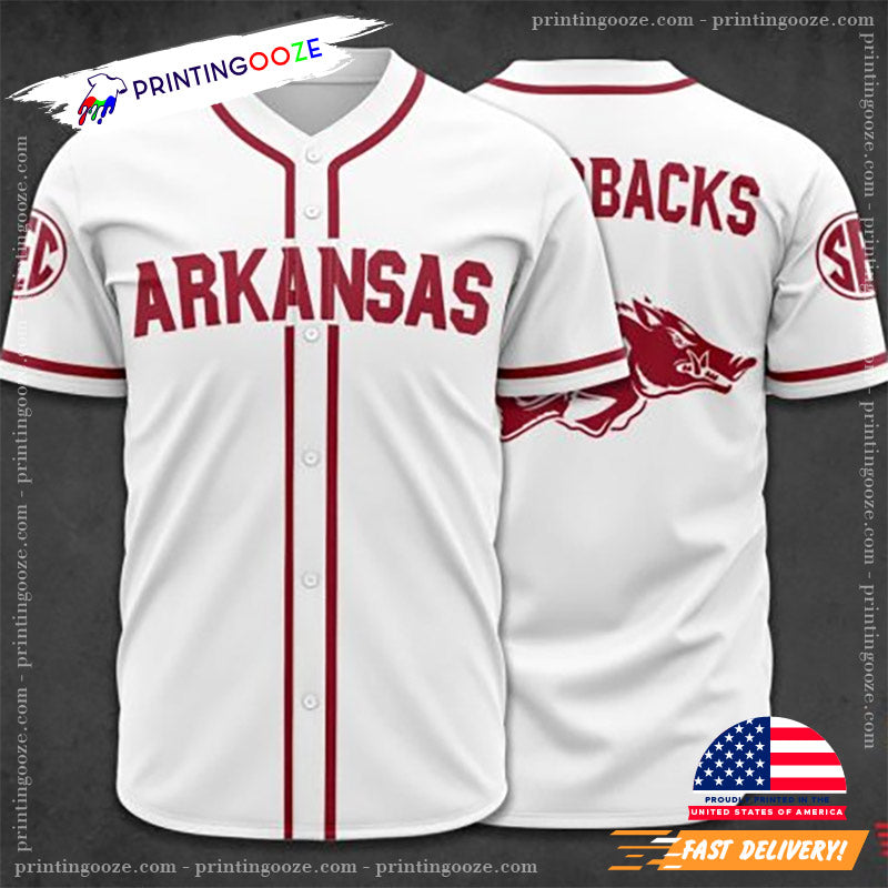 Arkansas Razorbacks Team White And Red Baseball Jersey