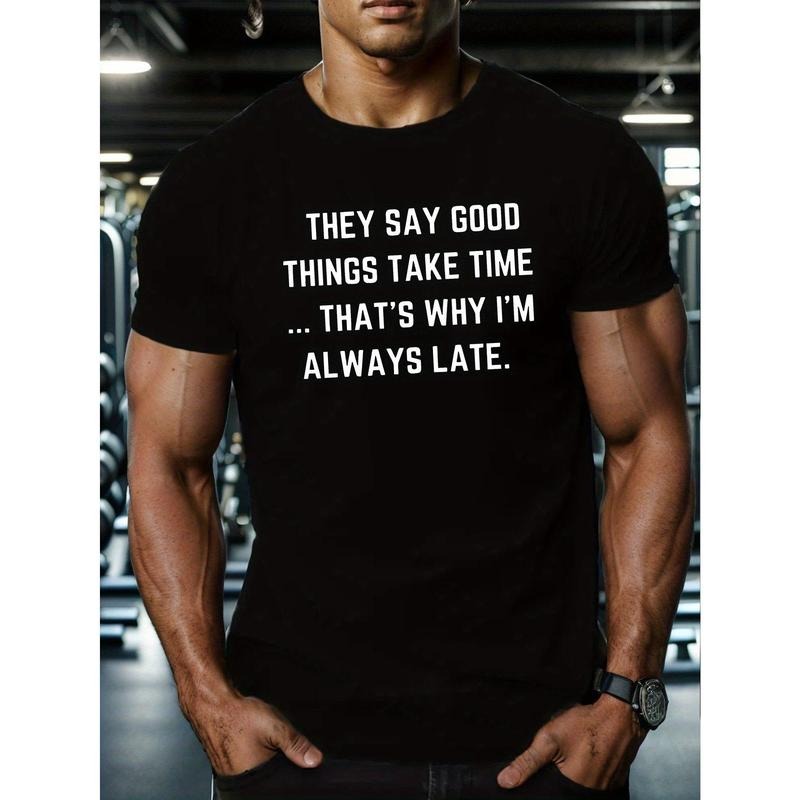 1 pc, 100% cotton T-shirt, THEY SAY GOOD... Letter Print Men's Cotton T-Shirt, Crew Neck Causal Tee, Comfortable Fit,...