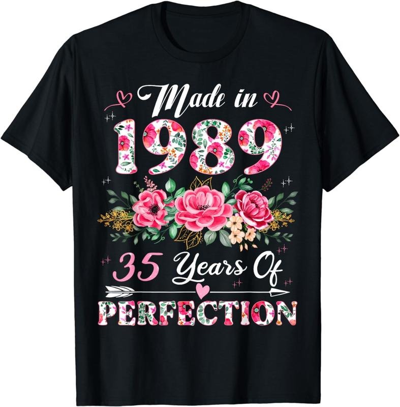 [100% Cotton] 35 Year Old Made In 1989 Floral 35th Birthday Gifts Women T-Shirt Hoodie, Sweatshirt | WearSparks.com