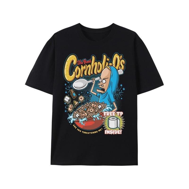 [100% Cotton] BEAVIS CORNHOLO BLACK T-SHIRT CORNHOLIOS CEREAL Hoodie, Sweatshirt | WearSparks.com