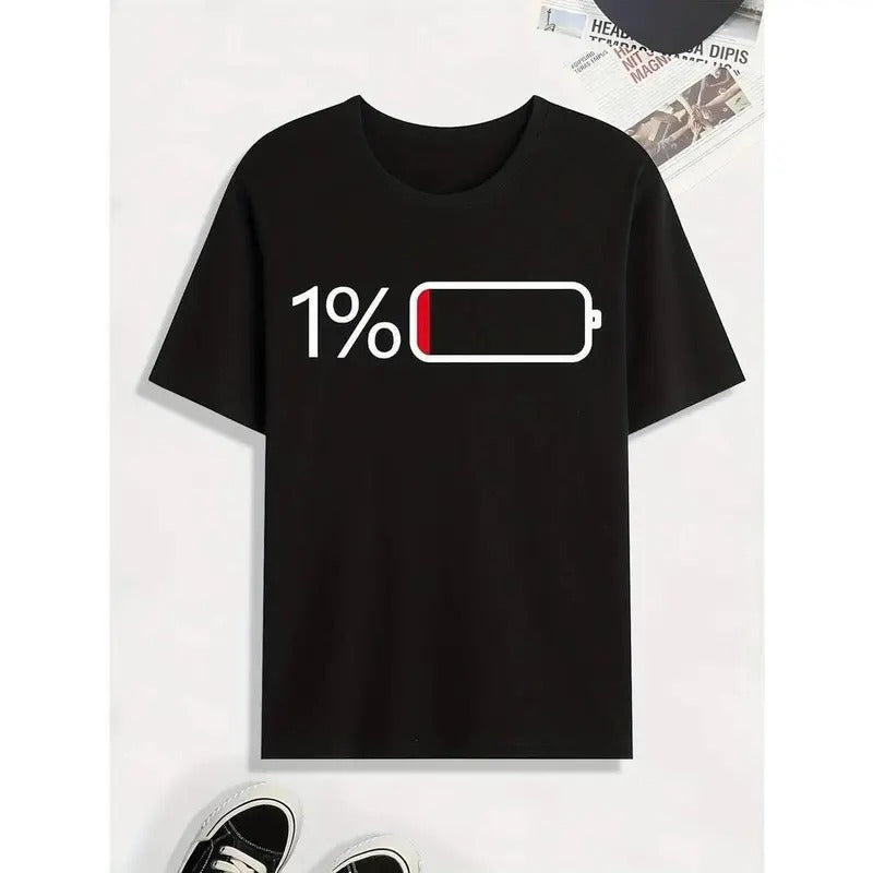 [100% Cotton] Battery Low Print T Shirt, Tees For Men, Casual Short Sleeve Tshirt For Summer Spring Fall, Tops As Gifts...