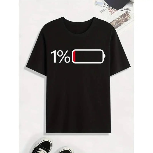 [100% Cotton] Battery Low Print T Shirt, Tees For Men, Casual Short Sleeve Tshirt For Summer Spring Fall, Tops As Gifts...