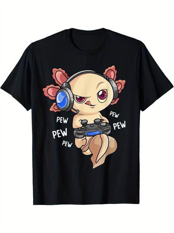 [100% Cotton] Black Cotton Kawaii Axolotl Gaming T-Shirt