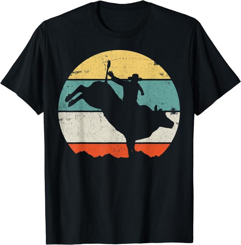 [100% Cotton] Bull Riding Rodeo Cowboy Western Country Retro Vintage T-Shirt Black Hoodie, Sweatshirt | WearSparks.com