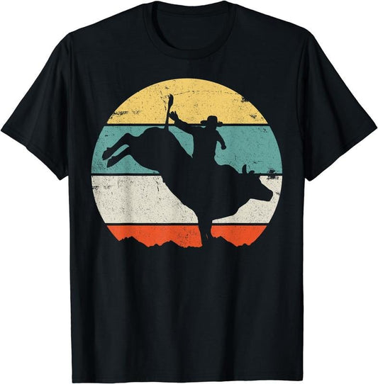 [100% Cotton] Bull Riding Rodeo Cowboy Western Country Retro Vintage T-Shirt Black Hoodie, Sweatshirt | WearSparks.com