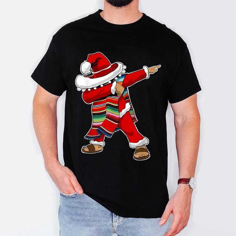 [100% Cotton] Christmas Sombrero Dabbing Mexican Serape Poncho Santa T-Shirt Sweater Hoodie Sweatshirt | WearSparks.com