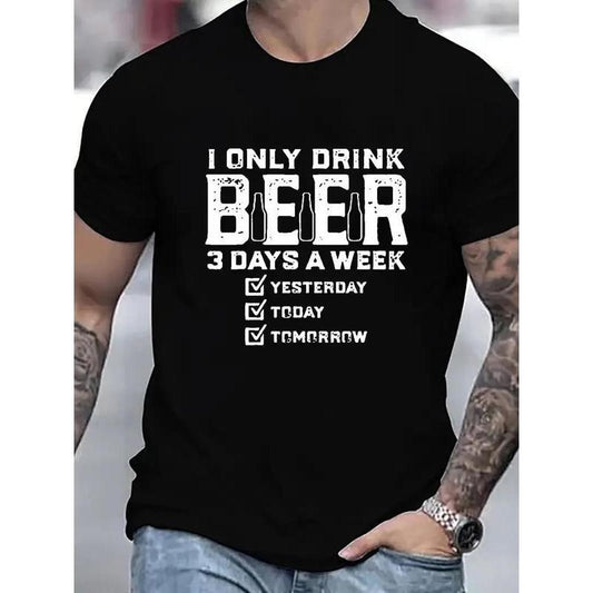 [100% Cotton] Cotton Short Sleeve Casual T-shirt With I ONLY DRINK BEER Print, Stretchy Round Neck Comfy Stylish Tops,...
