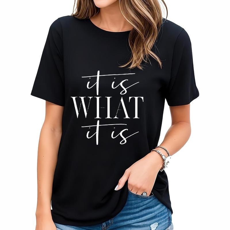 [100% Cotton] Cotton Short Sleeve Women It is What It is Letter T Shirts Casual Short Sleeve Funny Loose Tops Cute...