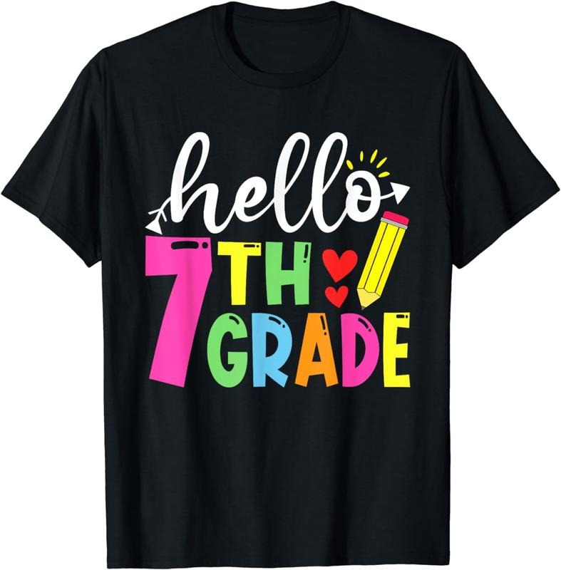 [100% Cotton] Cute Hello Seventh Grade Outfit Happy Last Day Of School T-Shirt Hoodie, Sweatshirt | WearSparks.com