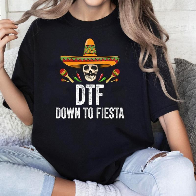 [100% Cotton] DTF Down To Fiesta Shirt Funny Mexican Skull Cinco De Mayo T-Shirt Hoodie, Sweatshirt | WearSparks.com
