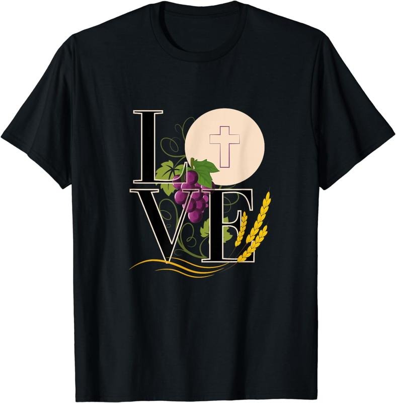 [100% Cotton] Eucharist LOVE Typography Host Wheat Grapes T-Shirt Hoodie, Sweatshirt | WearSparks.com