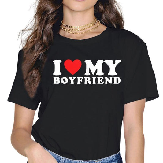 [100% Cotton] I Love My Boyfriend Girlfriend Little Sister Dad Mom Wife Husband T-shirt Red Heart Family T-shirt Print...