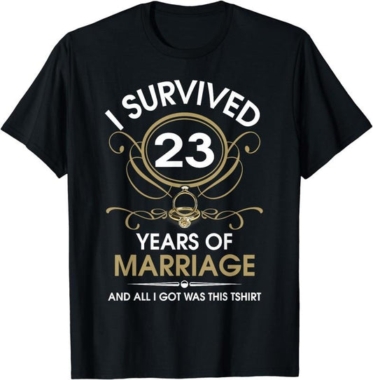 [100% Cotton] I Survived 23 Years Of Marriage 23rd Wedding Anniversary T-Shirt Hoodie, Sweatshirt | WearSparks.com