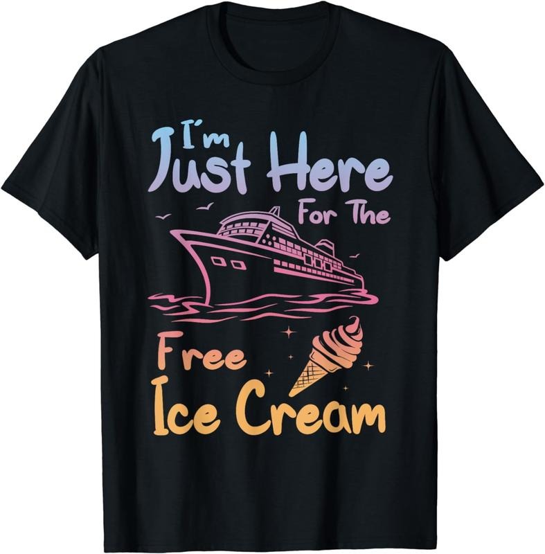 [100% Cotton] I'm Just Here For The Free Ice Cream Family Trip Cruise 2024 Black T-Shirt Hoodie, Sweatshirt | WearSparks.com