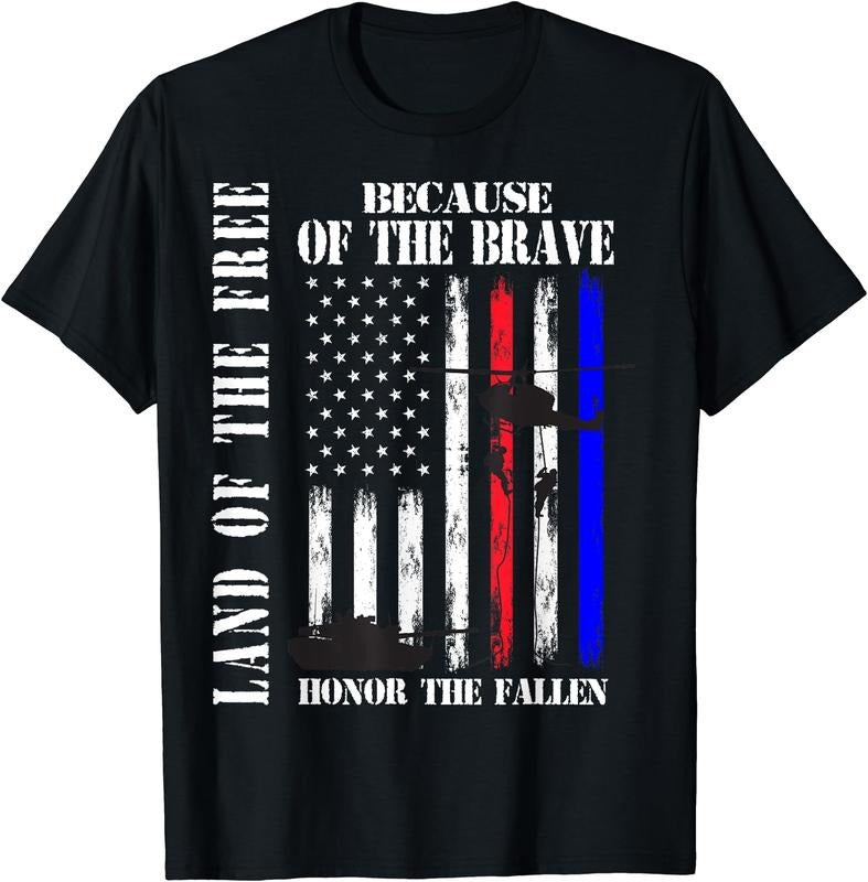 [100% Cotton] Land of the Free Because of the Brave Honor The Fallen Flag T-Shirt Hoodie, Sweatshirt | WearSparks.com