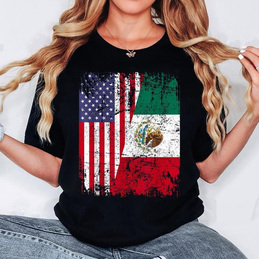 [100% Cotton] MEXICAN ROOTS | Half American Flag | MEXICO T-Shirt Hoodie, Sweatshirt | WearSparks.com