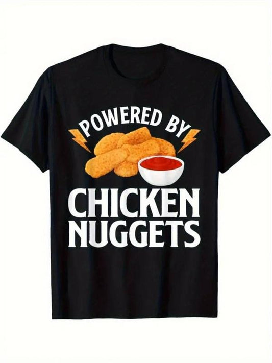 [100% Cotton] Men T-shirt With POWERED BY CHICKEN NUGGE Print, Round Neck men' Shirts Hoodie, Sweatshirt | WearSparks.com