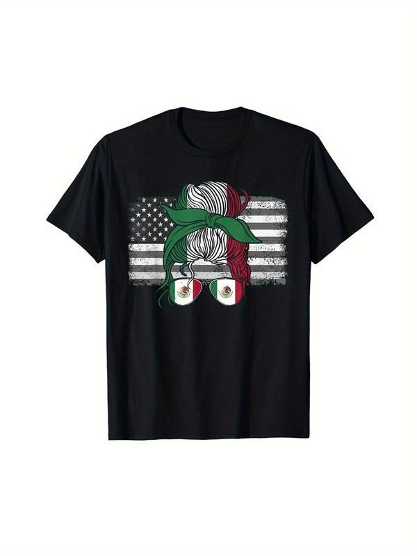 [100% Cotton] Men's Patriotic Mexican-American Flag T-Shirt