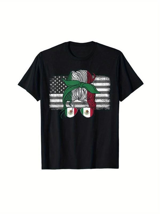 [100% Cotton] Men's Patriotic Mexican-American Flag T-Shirt