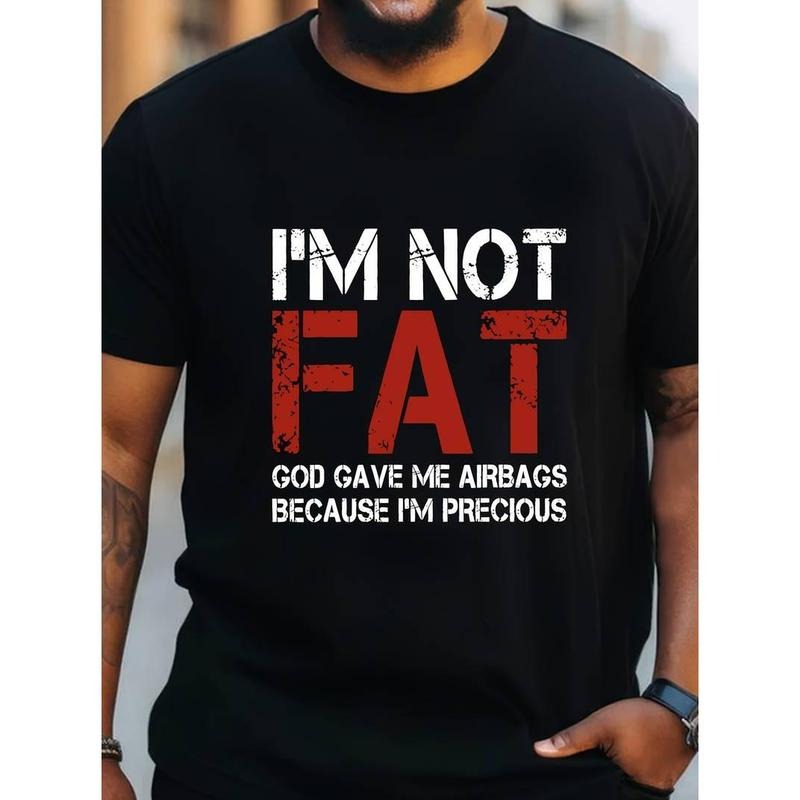 [100% Cotton] Men's T-shirt, I'm Not Fat Print, Summer Trendy Short Sleeve Tees For Male, Big & Tall Hoodie, Sweatshirt