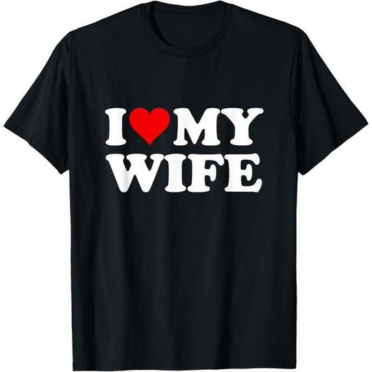 [100% Cotton] Red Heart I Love My Wife T-Shirt Casual Black Shortsleeve Crewneck Tropical Man Streetwear Top Menswear...