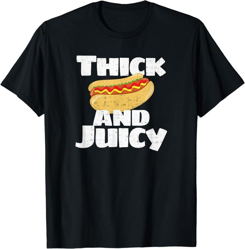 [100% Cotton] Thick and Juicy Funny Food Lunch Hot Dog T-Shirt Hoodie, Sweatshirt | WearSparks.com