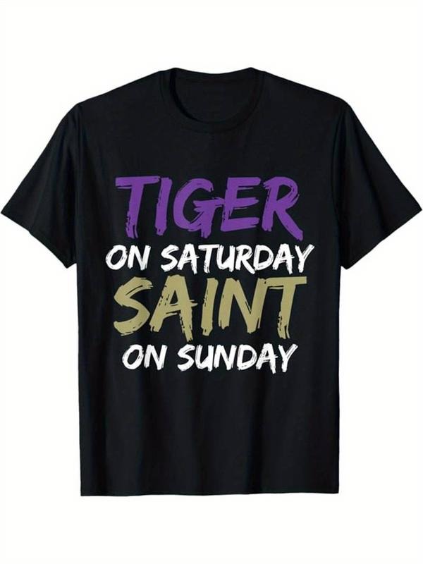 [100% Cotton] Tiger on Saturday Saint on Sunday Printed Men'S Cotton Graphic T-Shirt Hoodie, Sweatshirt | WearSparks.com