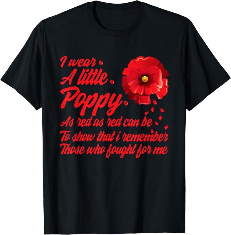 [100% Cotton] Veterans Day I Wear Red Poppy Flower Remember American USA T-Shirt Hoodie, Sweatshirt | WearSparks.com