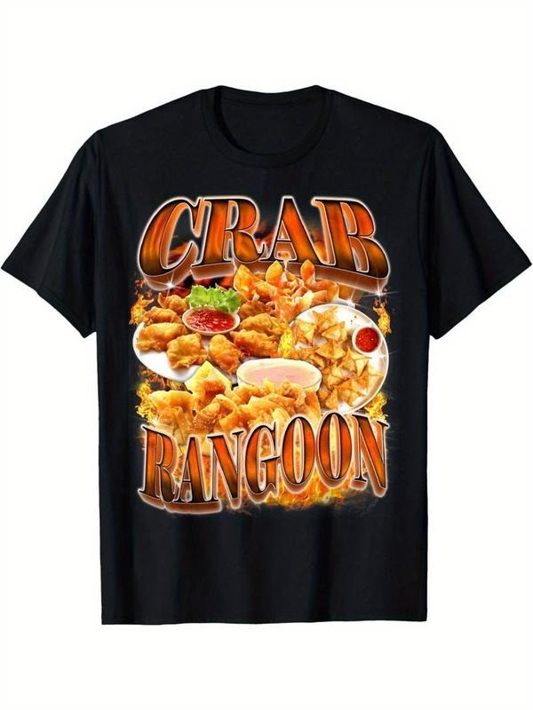 [100% Cotton] Vintage 90s Crab Rangoon Graphic Tee - Men's Black Cotton T-Shirt Hoodie, Sweatshirt | WearSparks.com