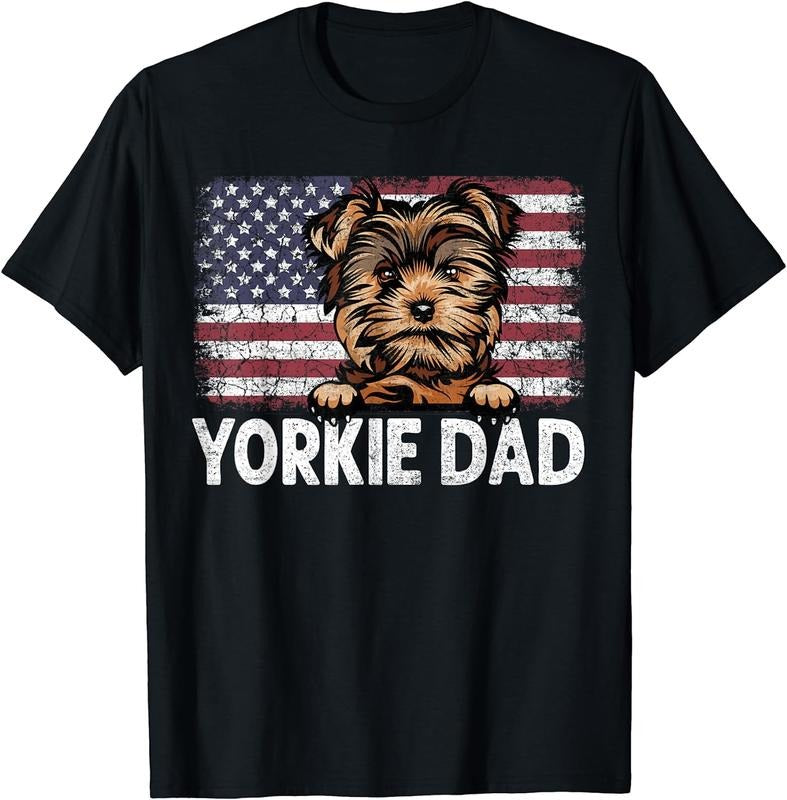 [100% Cotton] Yorkie Dad With Proud American Flag Dog Lover Gift T-Shirt Hoodie, Sweatshirt | WearSparks.com