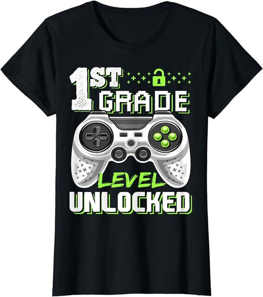 [100% Cotton]1st Grade Level Unlocked Video Game Back to School Boys T-Shirt Hoodie, Sweatshirt | WearSparks.com