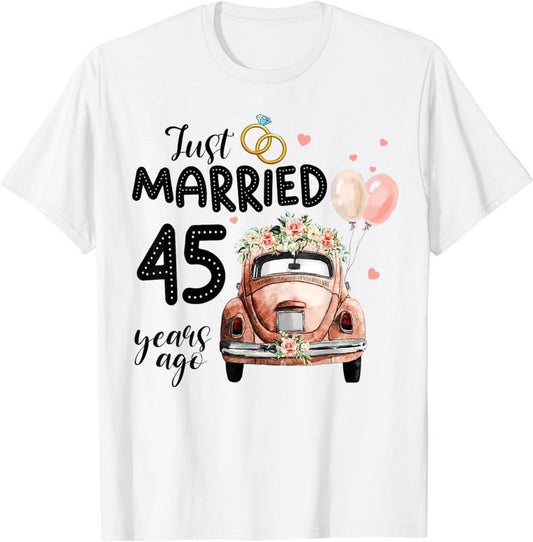 [100% Cotton]45th Wedding Anniversary Shirt - Just Married 45 Years Ago T-Shirt Hoodie, Sweatshirt | WearSparks.com