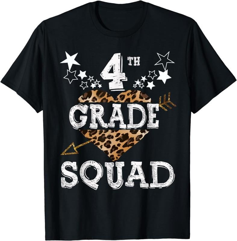 [100% Cotton]4th Grade Squad Star Team Leopard Teacher Crew Student T-Shirt Hoodie, Sweatshirt | WearSparks.com