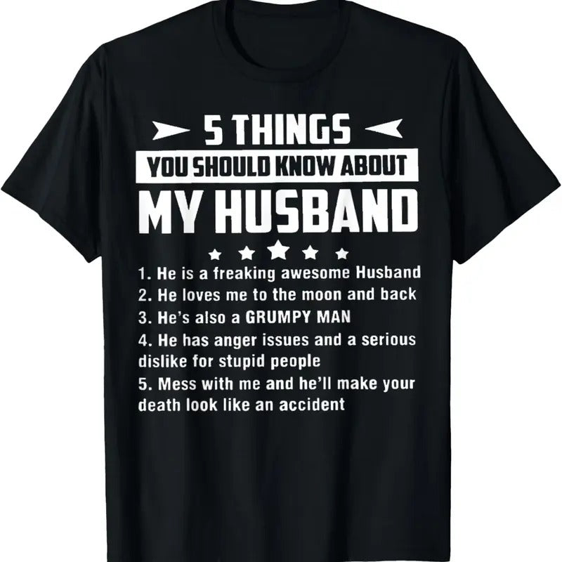 100% Cotton 5 Things You Should Know About My Husband T Shirt T-Shirt Hoodie, Sweatshirt | WearSparks.com