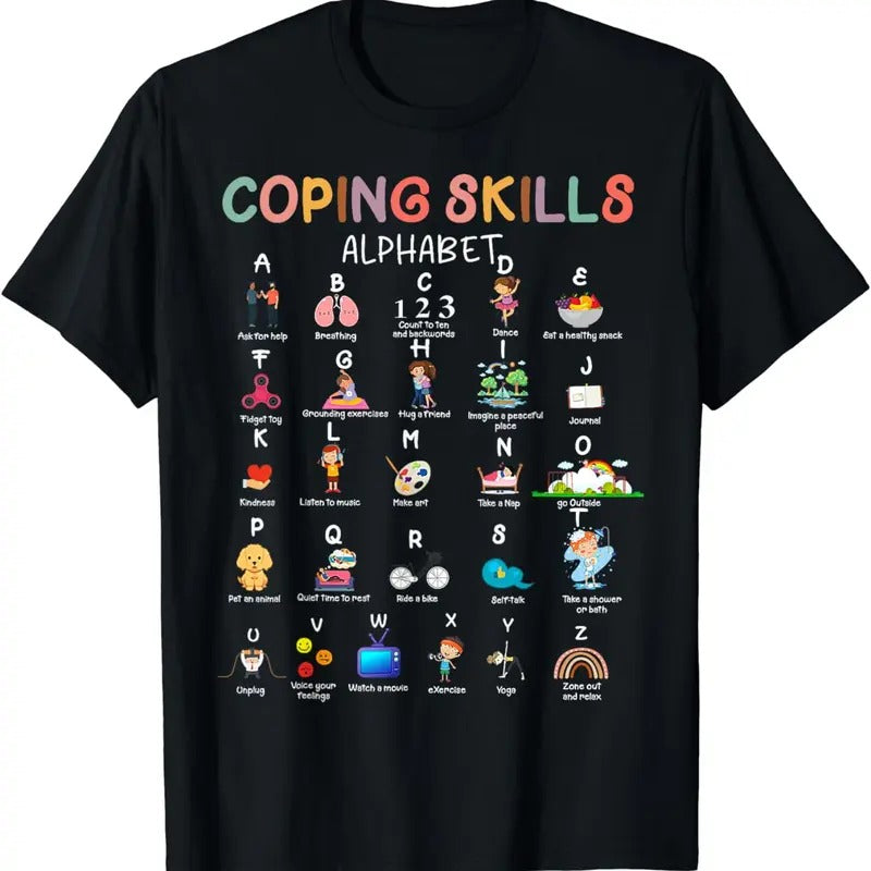 [100% Cotton]ABC Coping Skills Alphabet Self Care Mental Health Awareness T-Shirt Hoodie, Sweatshirt | WearSparks.com