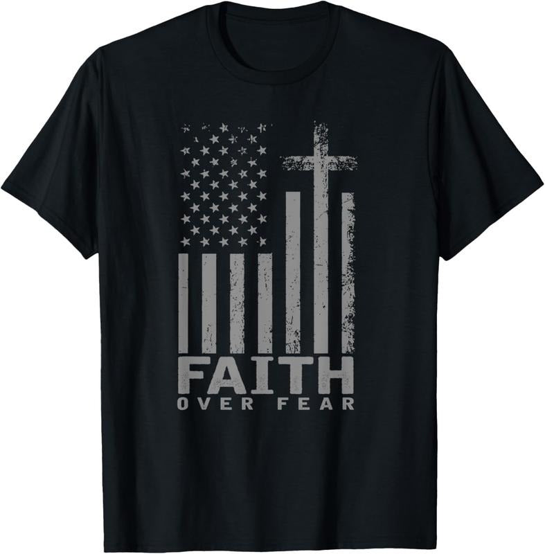100% Cotton America Pride US Flag Faith Over Fear Prayer T-Shirt Hoodie, Sweatshirt | WearSparks.com