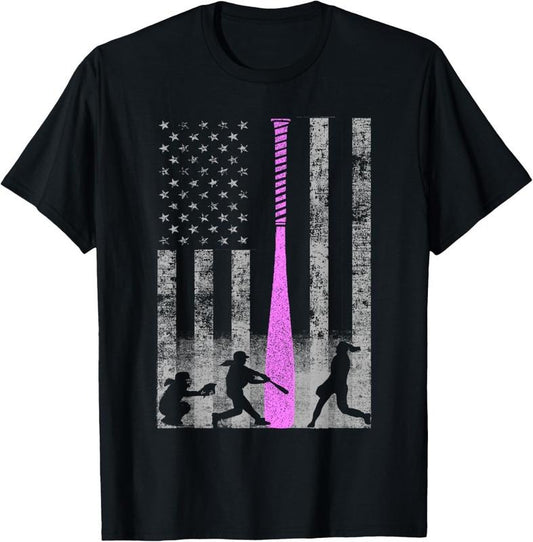100% Cotton American Softball Flag T-Shirt - Players and Pink Bat T-Shirt Hoodie, Sweatshirt | WearSparks.com