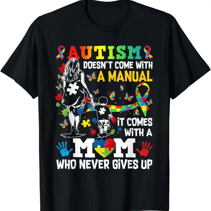 [100% Cotton]Autism Mom Doesn't Come With A Manual Autism Women Awareness T-Shirt Hoodie, Sweatshirt | WearSparks.com