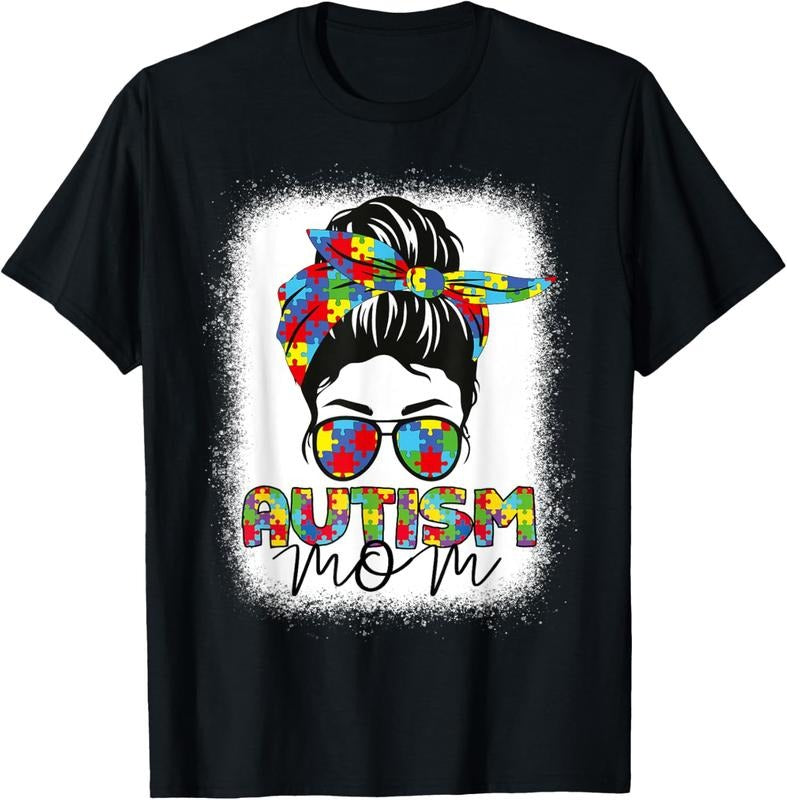 100% Cotton Autism Mom Life Messy Bun Bleached Mothers Day Autism Mom T-Shirt Hoodie, Sweatshirt | WearSparks.com